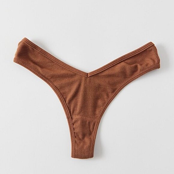NWT UO Out From Under Ribbed V-Cut Brown Thong - Picture 4 of 6